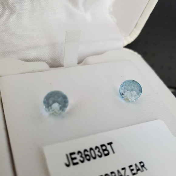 GORGEOUS Swiss Blue Topaz Facet Cut Ball Earrings - Picture 8 of 10